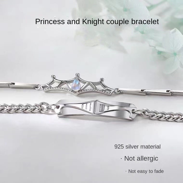 Vòng tay đôi nam nữ Vòng Tay Mạ Bạc 925 Khắc Chữ Princess and knight Thời Trang Cho Nam Và Nữ