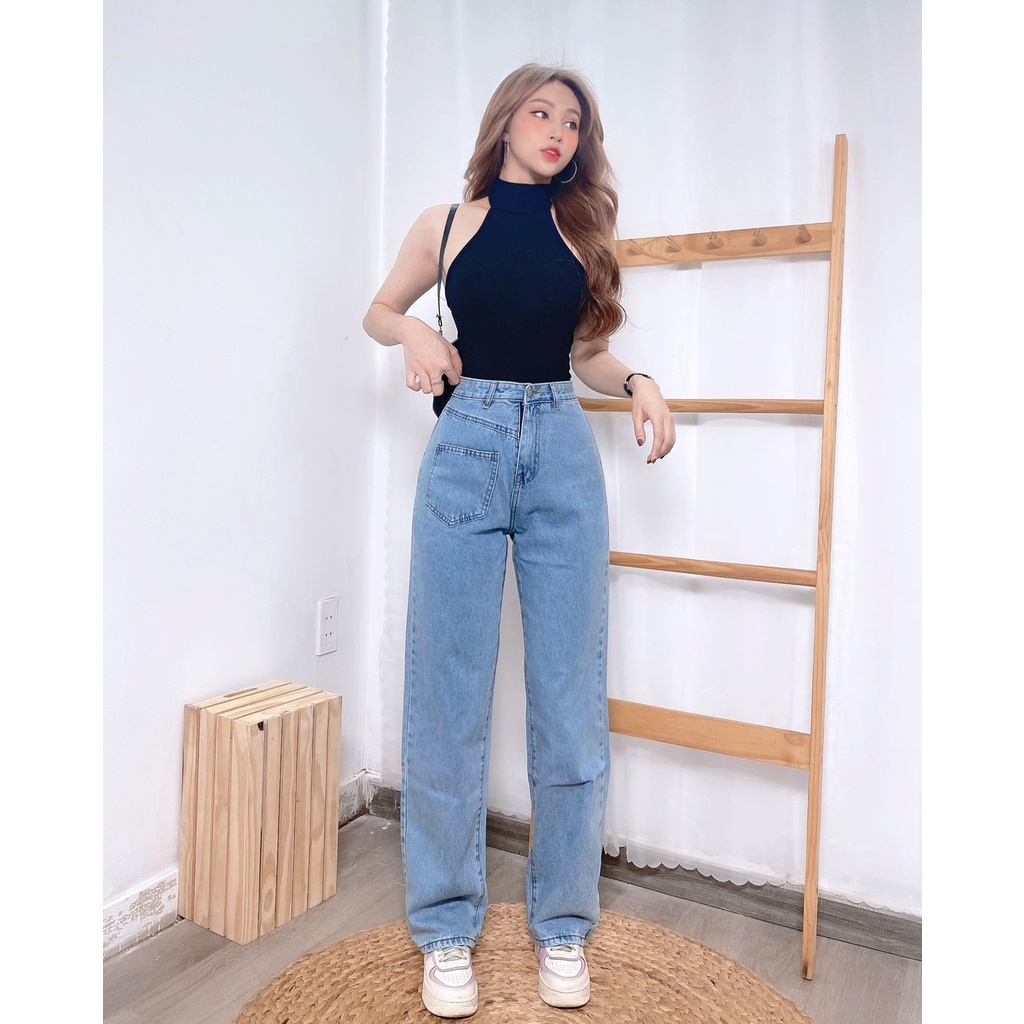 Quần baggy ống rộng Kpboutique màu xanh nhạt quần jean ống rộng chất jean mềm mịn mặc rất thoả mái dáng quần chuẩn fom