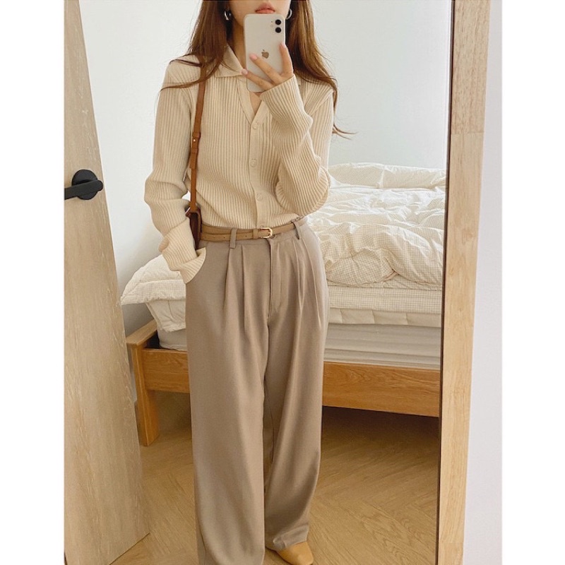 [HÀNG CÓ SẴN] A004 - Áo len gân cổ polo freesize mùa thu đông phong cách Hàn Quốc