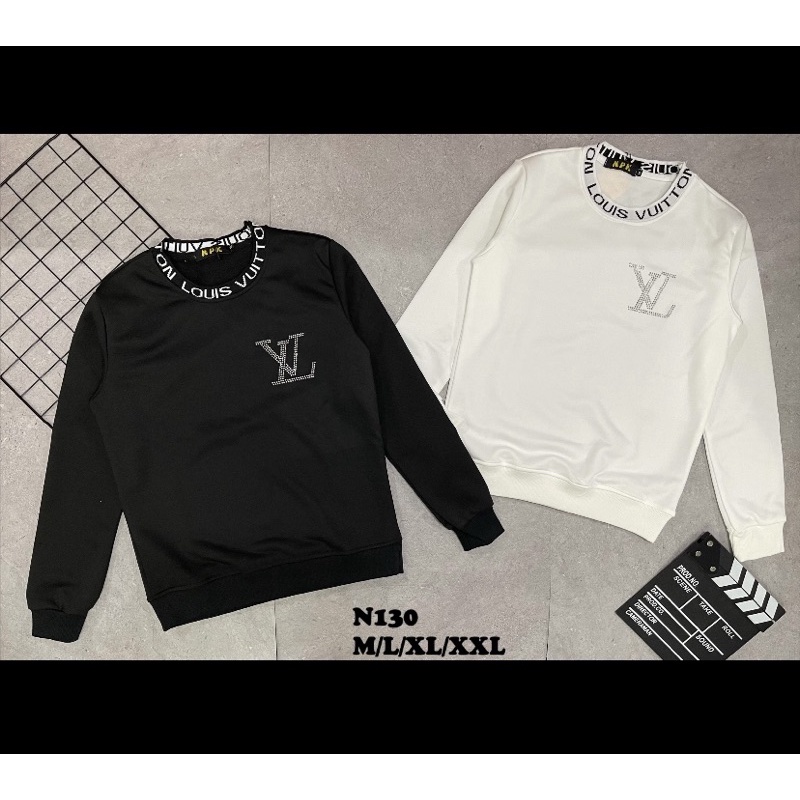 Áo nỉ dài tay LV có hoạ tiết thời trang nam nữ mặc đôi, Áo thu đông hai mầu trắng đen phong cách giới trẻ btshop 45-75kg