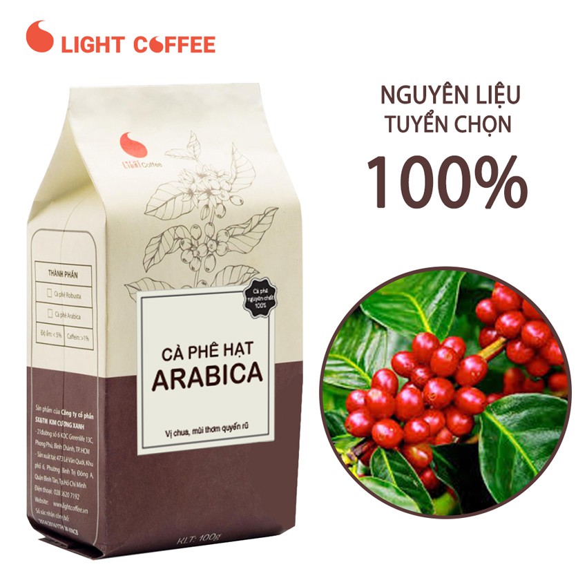 Cà phê nguyên chất 100% dạng hạt Arabica Light Coffee - Gói 100gr