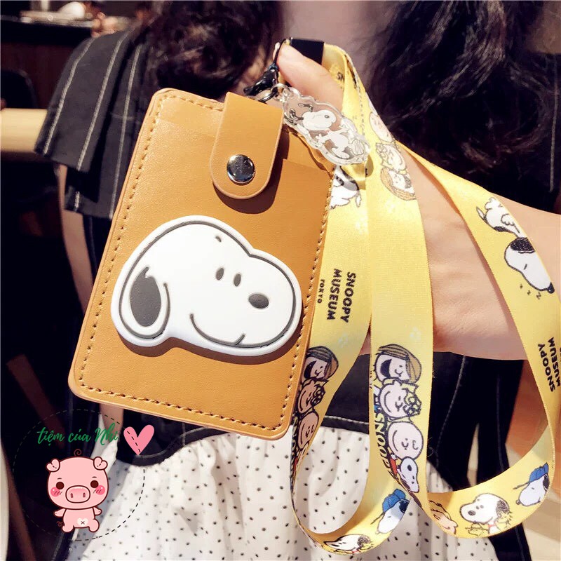 Thẻ đeo bảng tên sinh viên nhân viên bằng da PU cao cấp unicorn, gấu pooh, stitch, snoopy, bunny,totoro Tiệm Của Nhi TĐD