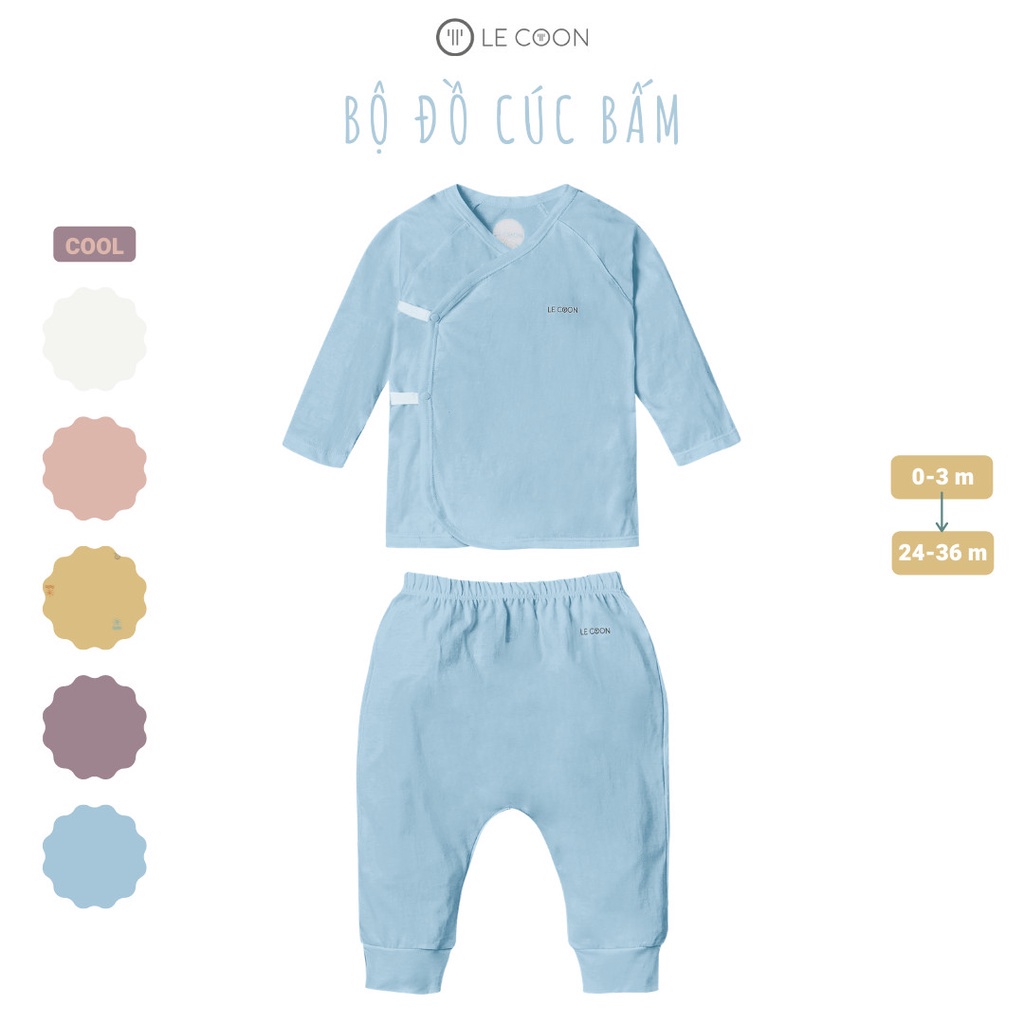 LE COON Bộ quần áo dài tay lecoon cúc chéo cho bé cotton 100% vải mỏng (LC0601)