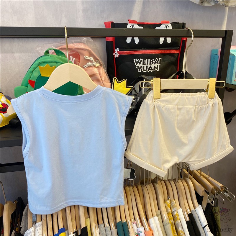 Bộ áo thun sát nách in họa tiết chú voi + quần short thời trang cho bé trai