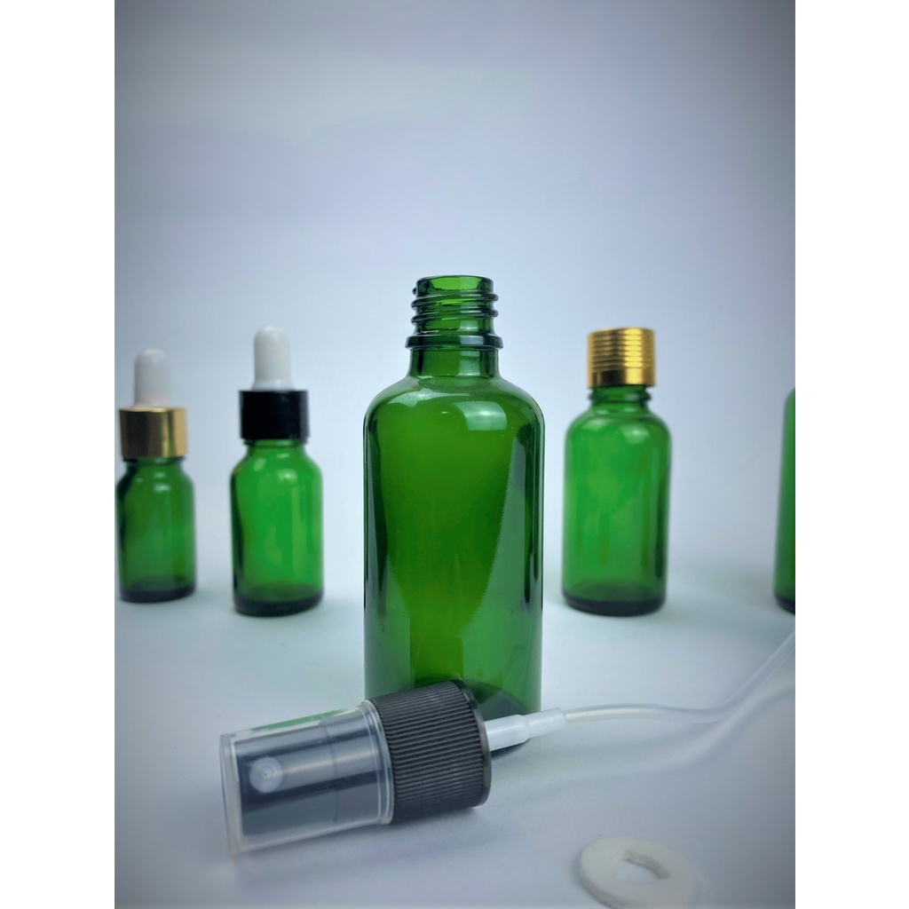 Lọ chiết mỹ phẩm thủy tinh màu xanh các nắp khác nhau 5ml/10ml/15ml/20ml/30ml/50ml/100ml [Giá sỉ/ lẻ]