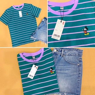 Áo thun mickey thêu xanh sọc