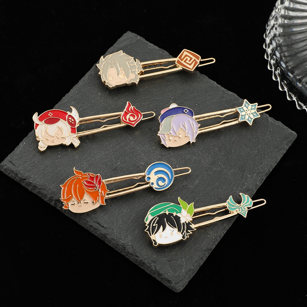 Kẹp tóc QIHE JEWELRY hình nhân vật game Genshin Impact dễ thương bằng hợp kim
