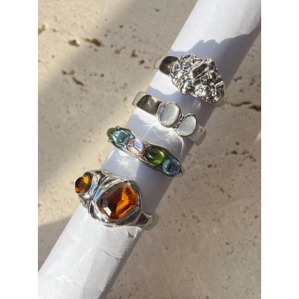 Set nhẫn 4 chiếc đính hạt đá nhiều màu