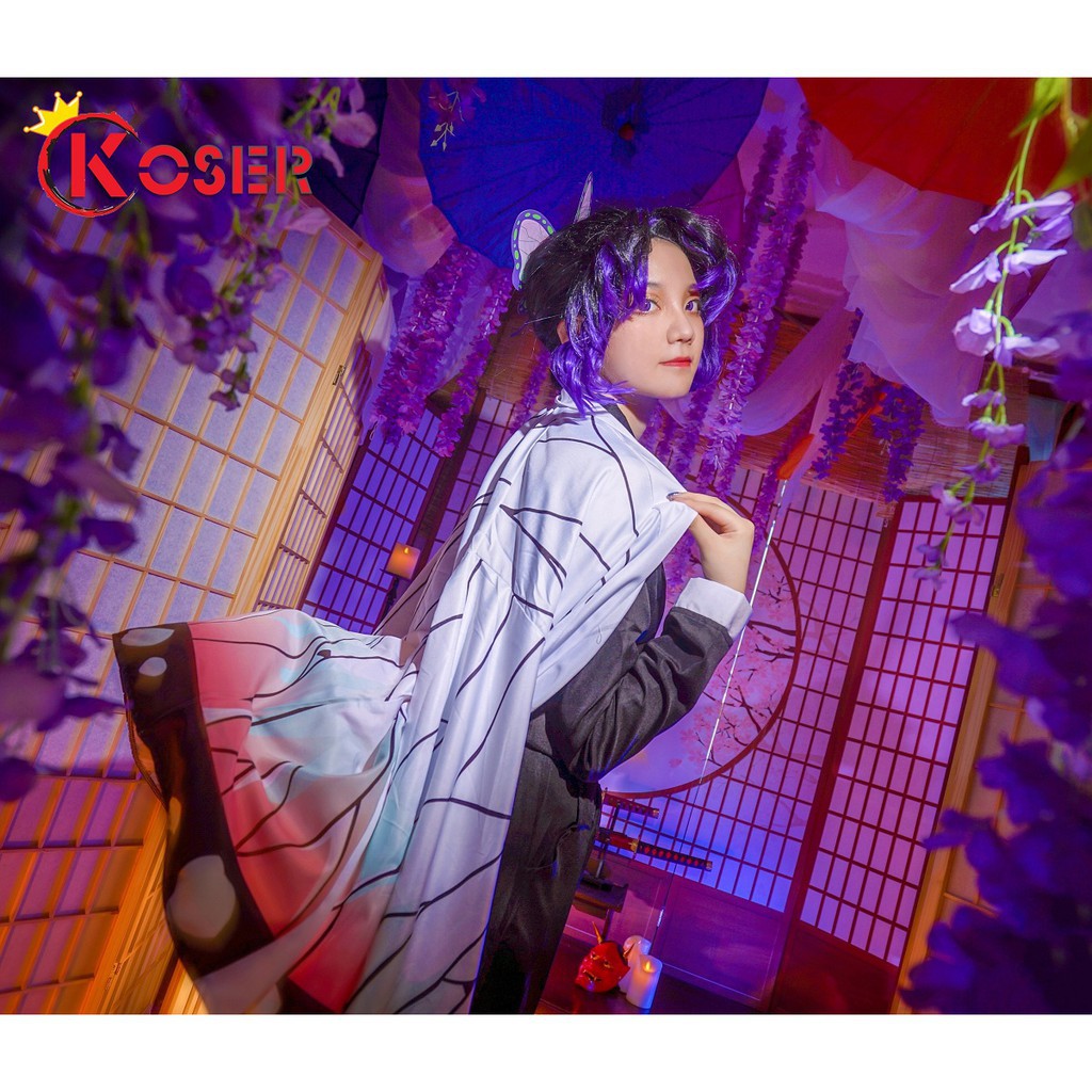 COSER KING Anime Cosplay Demon Slayer: Kimetsu no Yaiba Kochou Shinobu kanao Shoes Wig Halloween Anime Costumes Women Cartoon