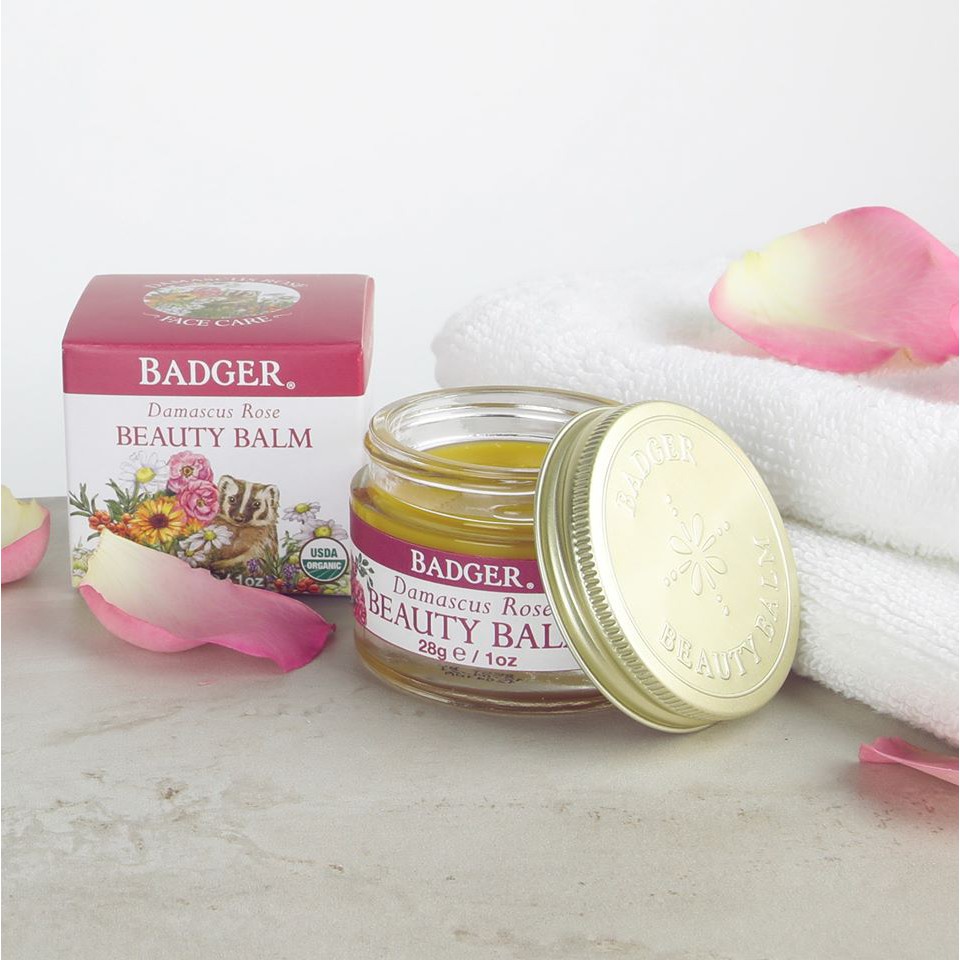 Sáp dưỡng da hoa hồng BADGER dưỡng ẩm ngày đêm, làm sáng da, chống lão hóa - Damascus Rose Balm - USDA Organic