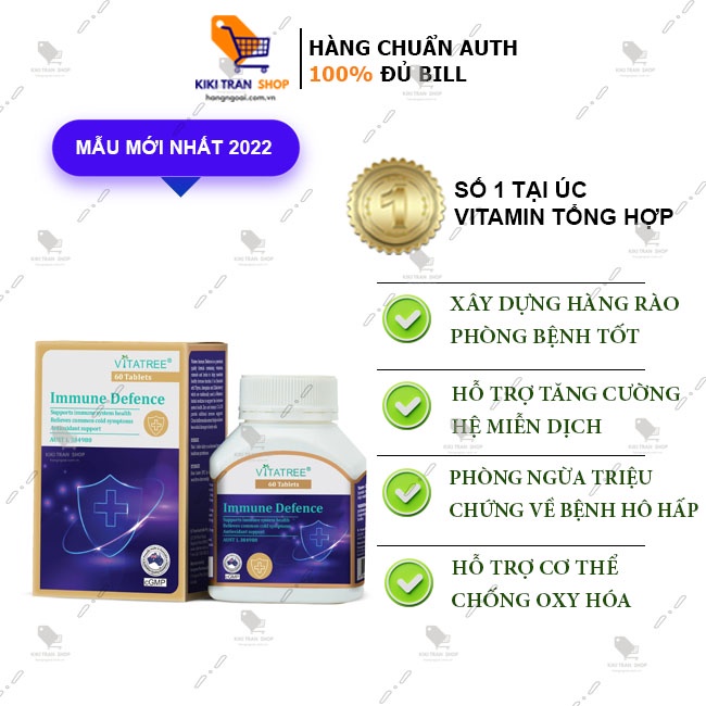 Viên uống tăng đề kháng Vitatree Immune Defence hộp 60 viên của Úc, giúp hỗ trợ cơ thể khỏe, tăng cường miễn dịch