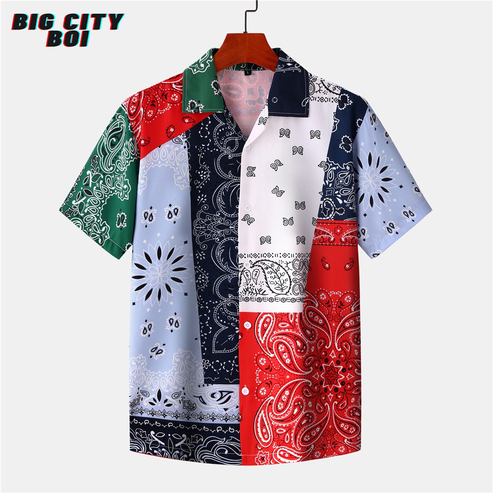 Áo sơ mi nam họa tiết ngắn tay CTB-B02 vải Lụa thoáng mát, thấm hút, không nhăn form vừa, phá cách, độc lạ năng động