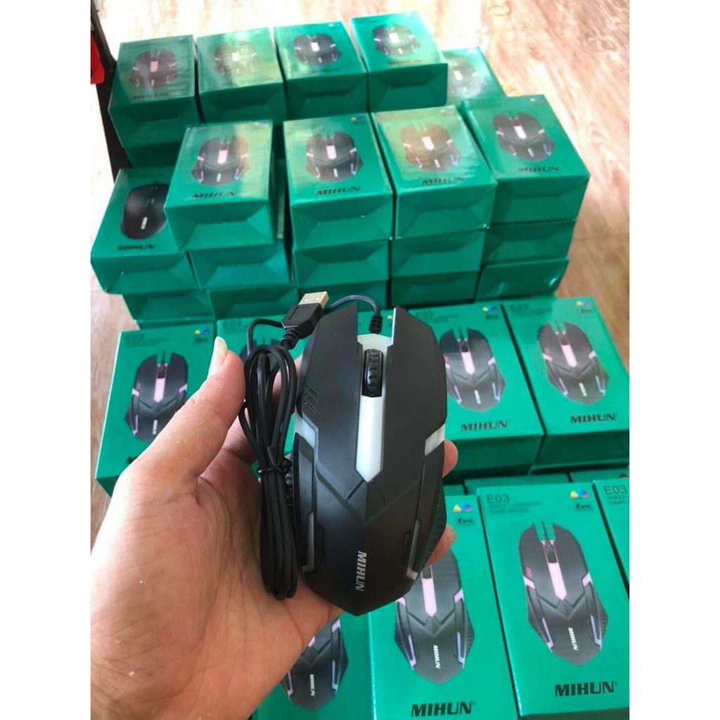 🍀🍀🍀[Chuột Gaming Siêu Bền] Chuột Chơi Game Đèn Led Mihun E03 Bảo Hành 1 năm 1 Đổi 1 ánh sáng đổi màu cao cấp🍀🍀🍀