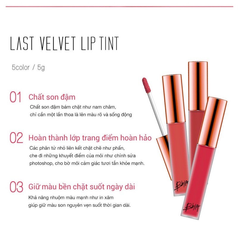 Son Kem Lì Bbia Last Velvet Lip Tint Ver.4 Màu bbia16 / bbia17 / bbia18 / bbia19 / bbia20