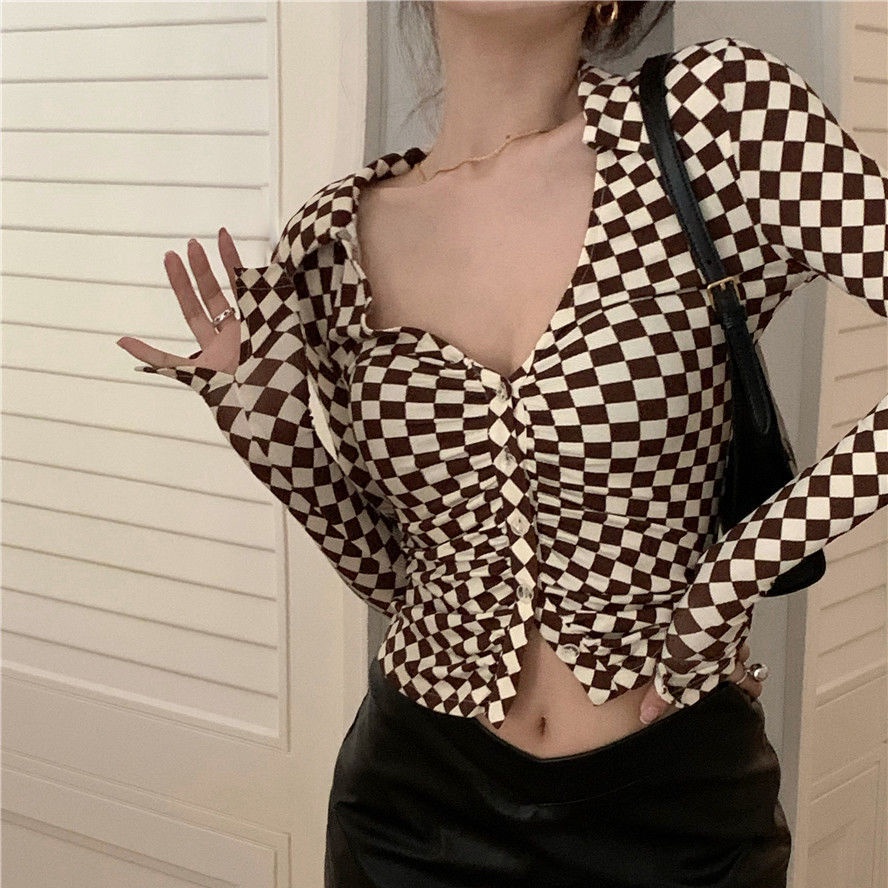 Áo Thun COZOK Croptop Tay Dài Cổ Chữ V Quyến Rũ