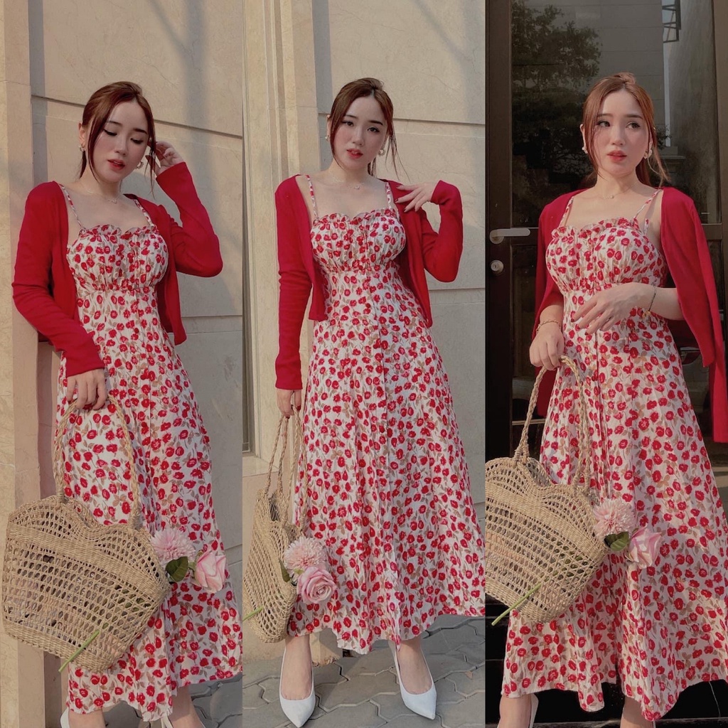 SET ĐẦM HOA HAI DÂY KÈM KHOÁC