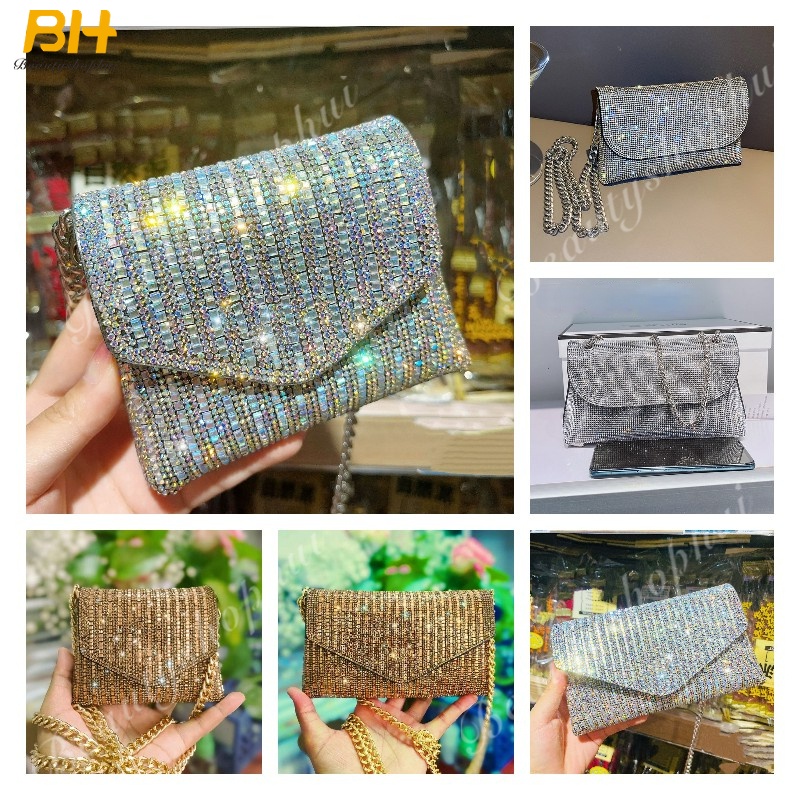 Túi Xách Đính Đá Phối Dây Xích Thời Trang 2022 Dành Cho Nữ