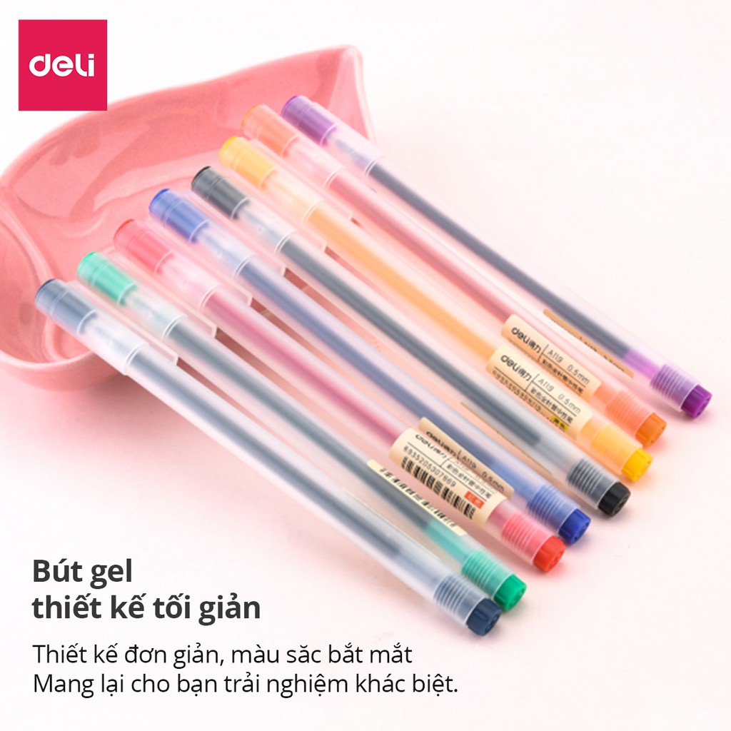 Bút gel 0.5mm nhiều màu Deli - có nắp gài - 1 chiếc - Đỏ/ Xanh Dương/ Xanh Lá/ Tím/ Cam - A119 .