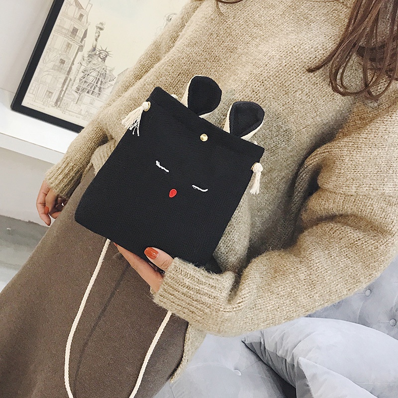 Túi tote Bella925 túi vải đeo chéo tai thỏ phong cách Hàn Quốc có dây đeo