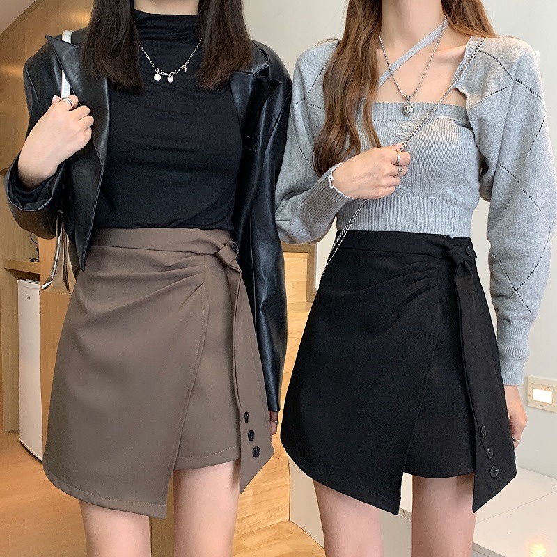 Chân váy chữ A chân váy ngắn vạt chéo đặc biệt FIRST DATE thiết kế cạp cao Hàn Quốc