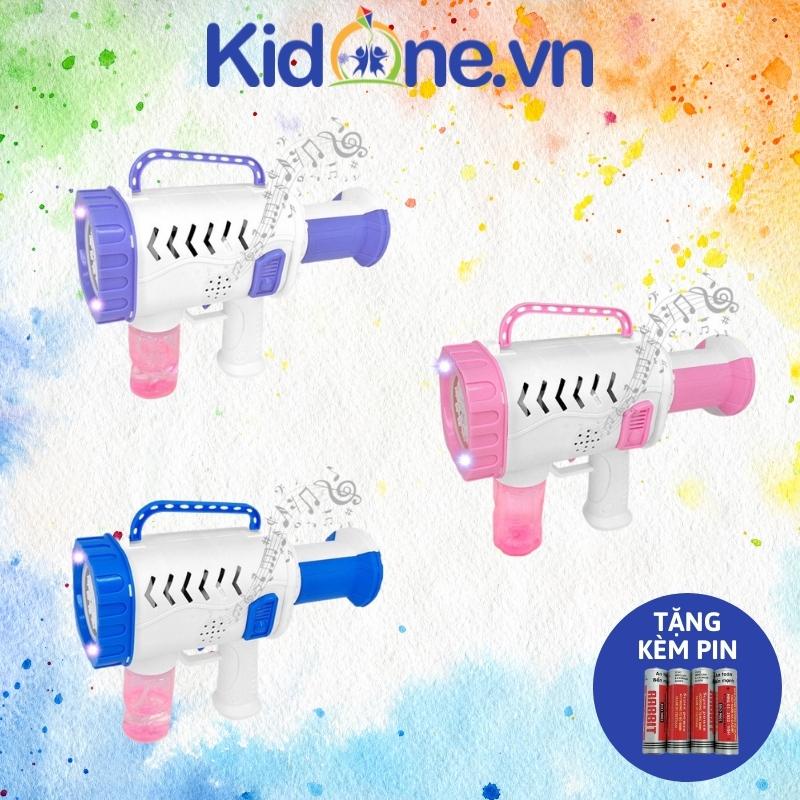 Súng bắn bong bóng xà phòng 10 lỗ, siêu mạnh, tặng kèm pin - Máy thổi bong bóng có đèn và âm thanh sống động KIDONE