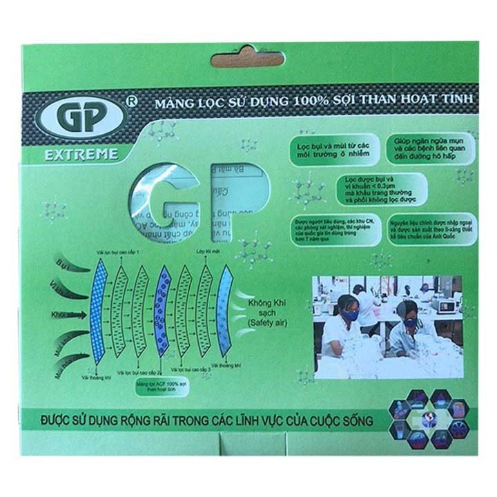 Combo 3 cái Khẩu trang có màng lọc than hoạt tính GP giặt sạch dễ dàng