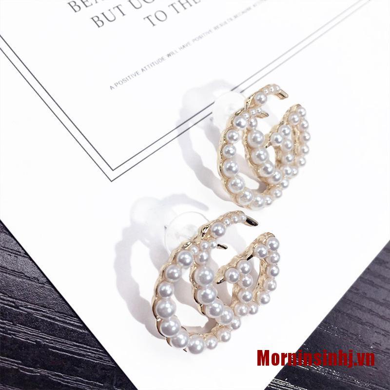 ✨Morninsinhj 1 Pair G Earrings Initial Letter Earrings Pearl Stud Earrings Alphabet Letter