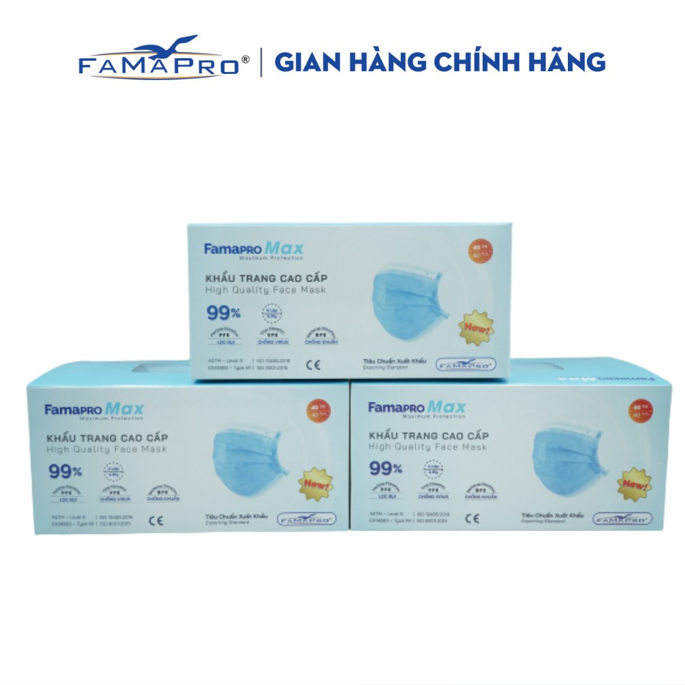 [HỘP-40 CÁI-MÀU XANH] COMBO 3 HỘP Khẩu trang y tế 4 lớp kháng khuẩn cao cấp Famapro max | BigBuy360 - bigbuy360.vn