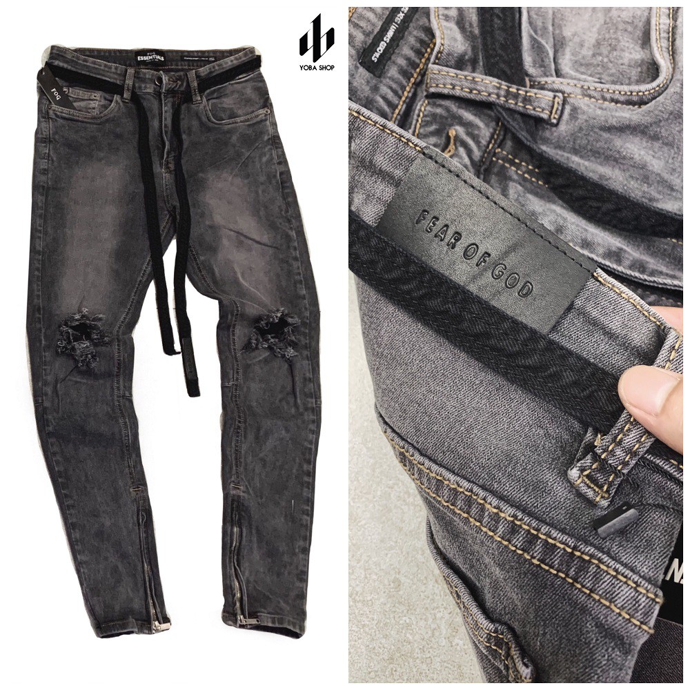 QUẦN JEANS SKINNY XÁM RÁCH GỐI ỐNG ZIPPER SIÊU XỊN ĐẸP (ảnh thật 100%)