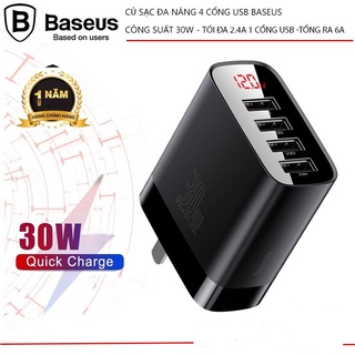 Củ Sạc Nhanh Đa Năng 4 Cổng USB, công suất 30W Baseus Mirror Lake tổng dòng ra 6A trên 4 cổng có đèn báo