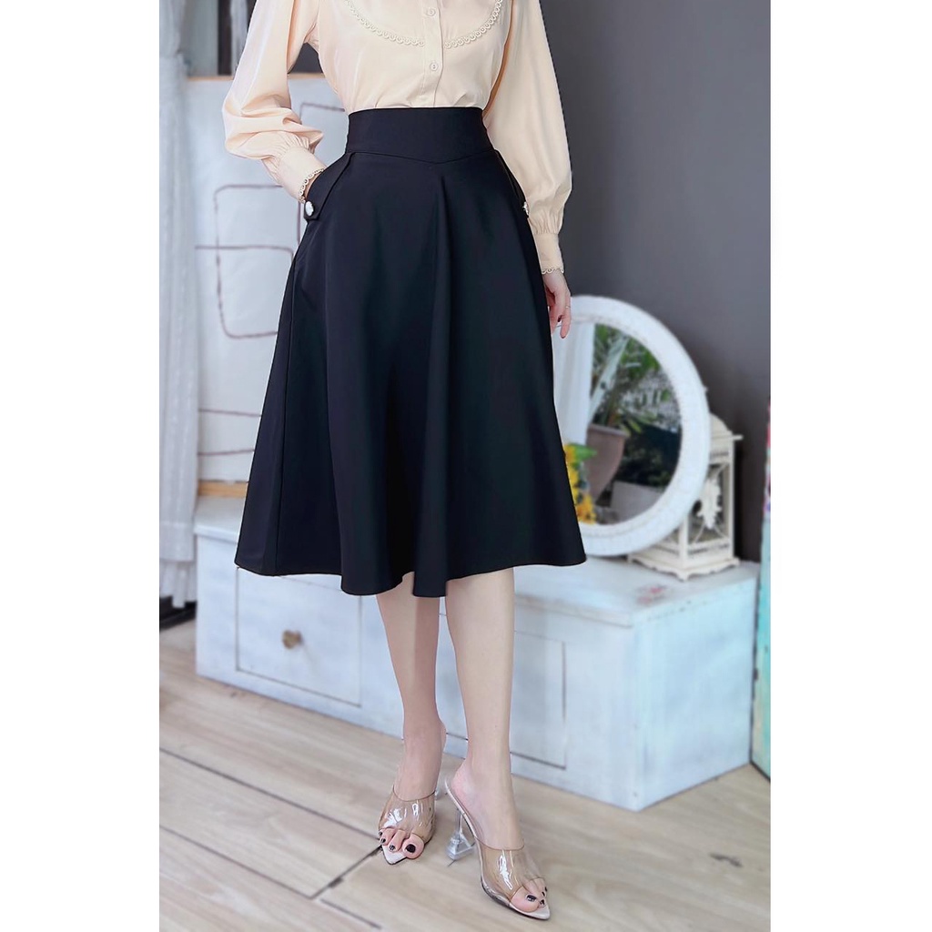 Chân váy chữ a công sở nữ dài tới gối kiểu túi lật CHUU CV8017