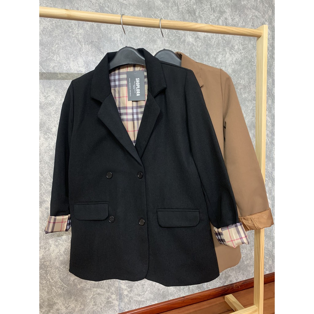 áo blazer nữ 2 lớp, áo vest dài tay cao cấp 2 màu đen/nâu/be phong cách hàn quốc - Thời trang SHOPLORA