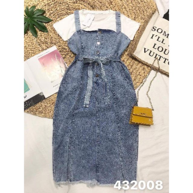 Set yếm jean xanh