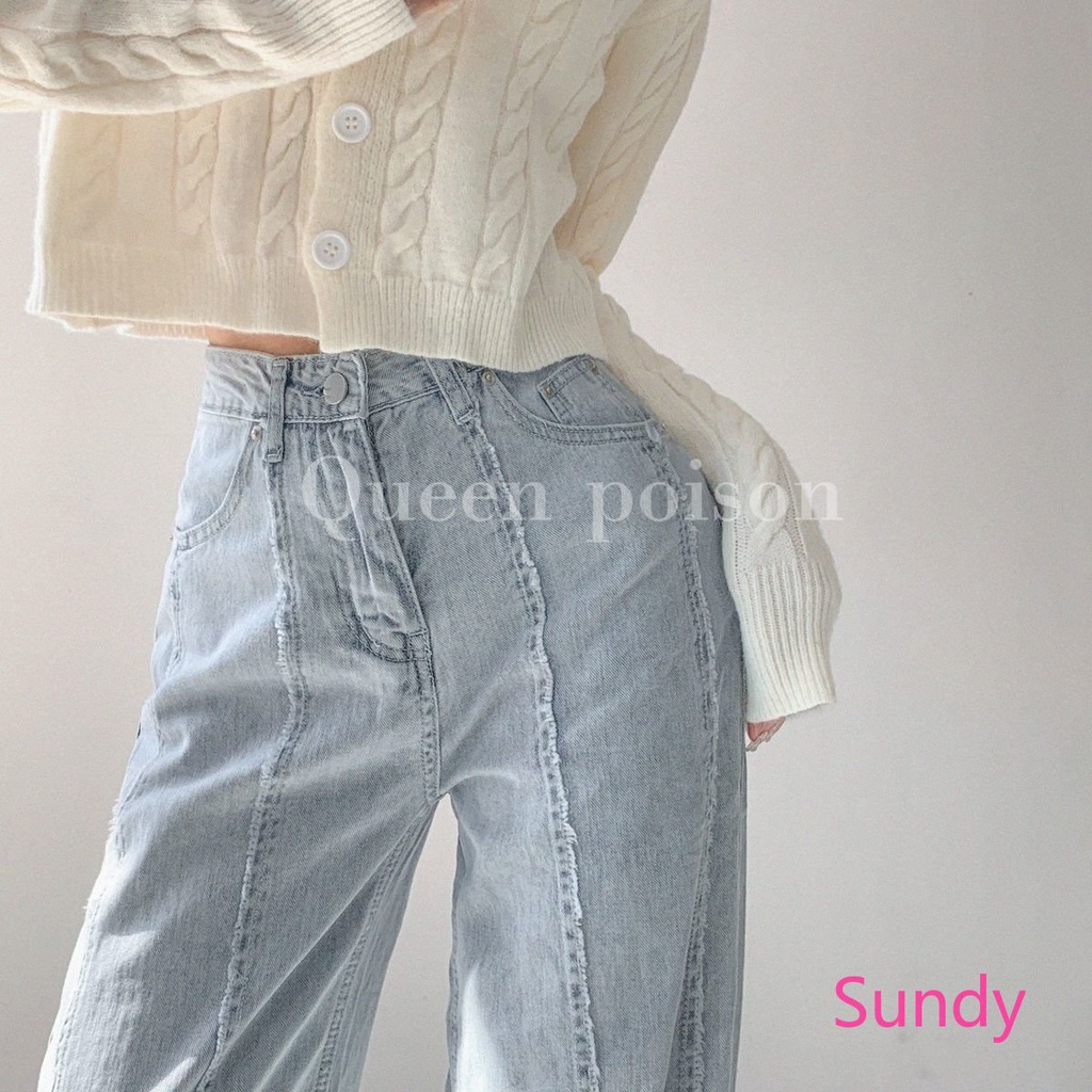 Quần Dài Lưng Cao Ống Rộng Phong Cách Mỹ Thời Trang Xuân Thu Cho Nữ