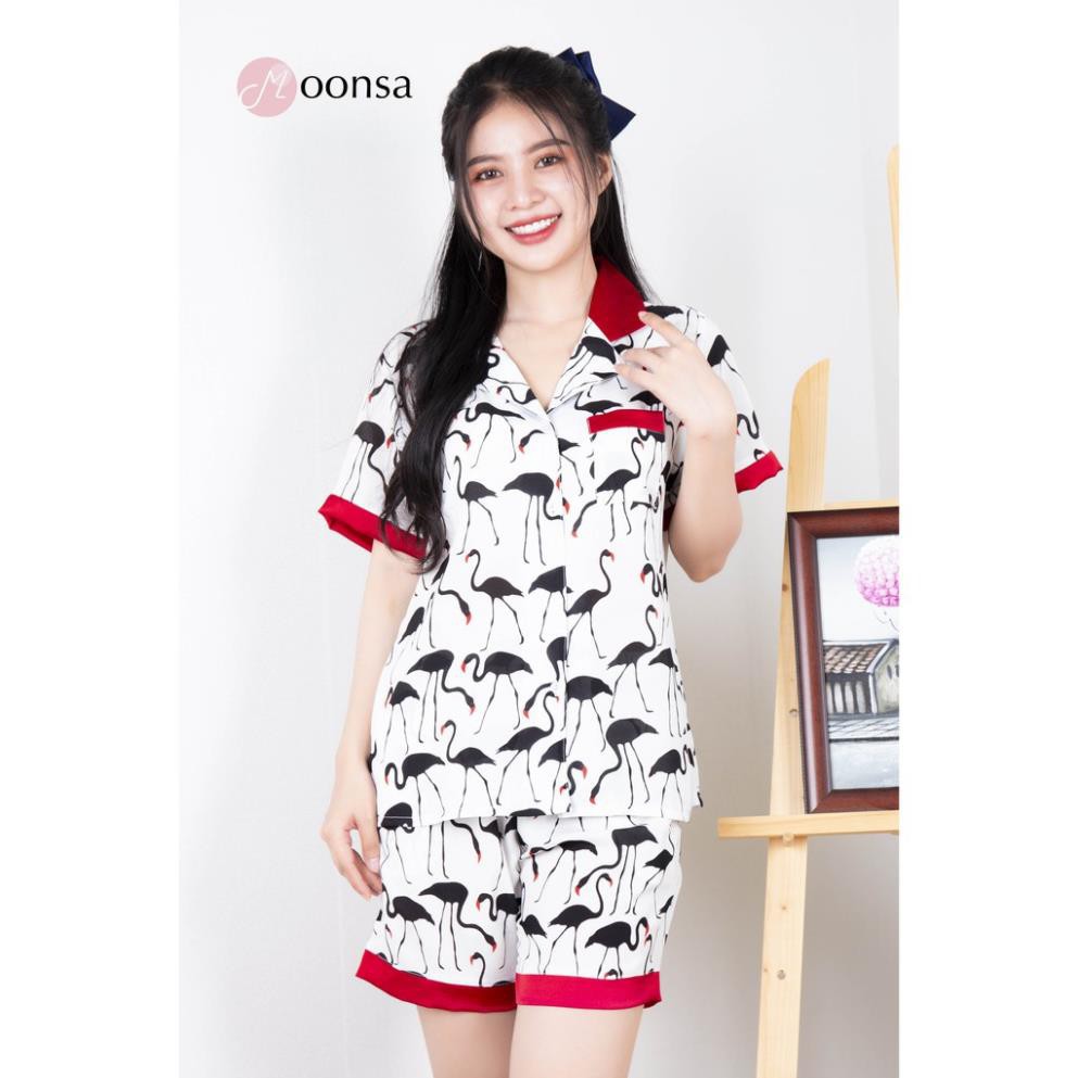 [Mã WARN60 hoàn 15% xu đơn 300k] Bộ pijama Lụa hàn siêu mềm Họa Tiết Hạc Đen [Moonsa] | BigBuy360 - bigbuy360.vn