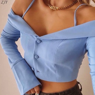 SET BLUE PASTEL BLAZER+CORSET+SHORT