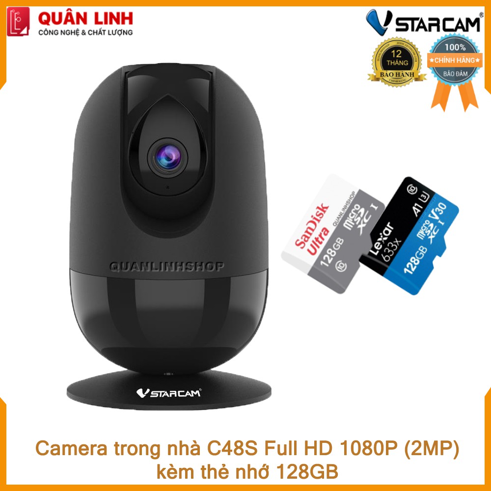 Camera giám sát Wifi IP hồng ngoại ban đêm Vstarcam C48s Full HD 1080P (2MP) kèm thẻ 128GB