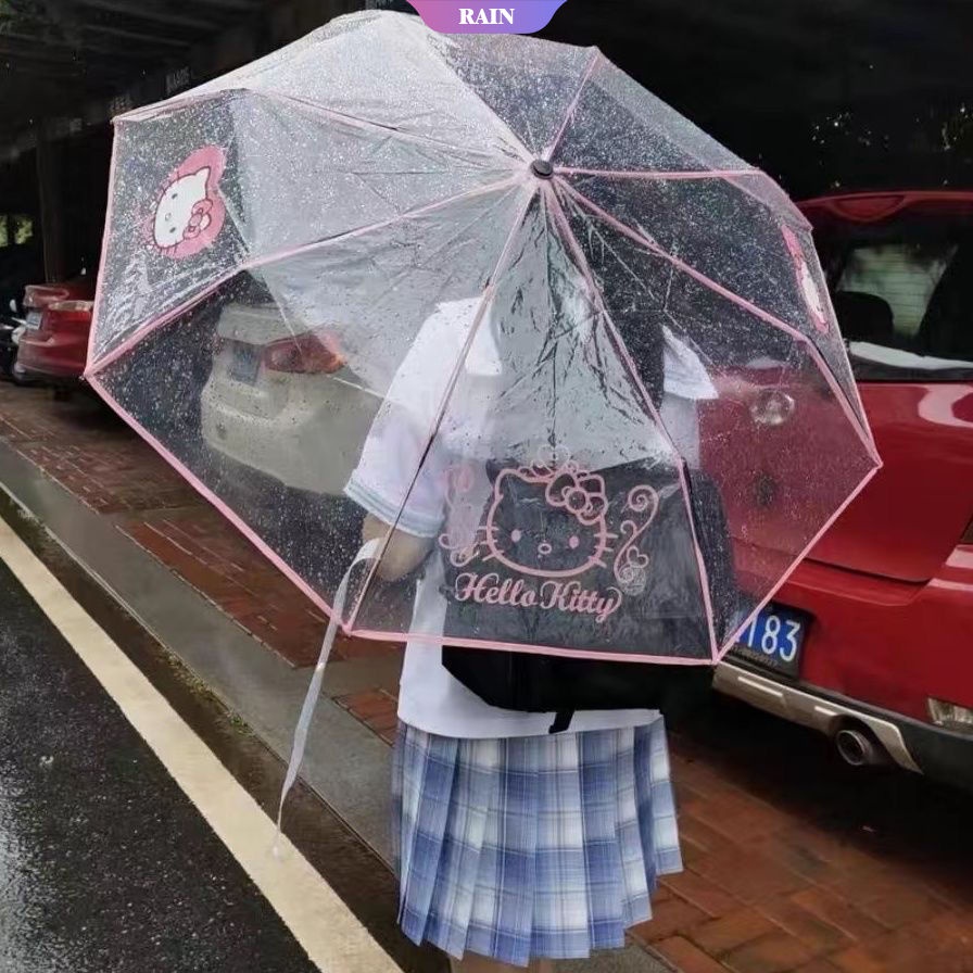 Dù Gấp Trong Suốt Chống Gió In Họa Tiết Hello Kitty Dễ Thương Cho Nam Và Nữ