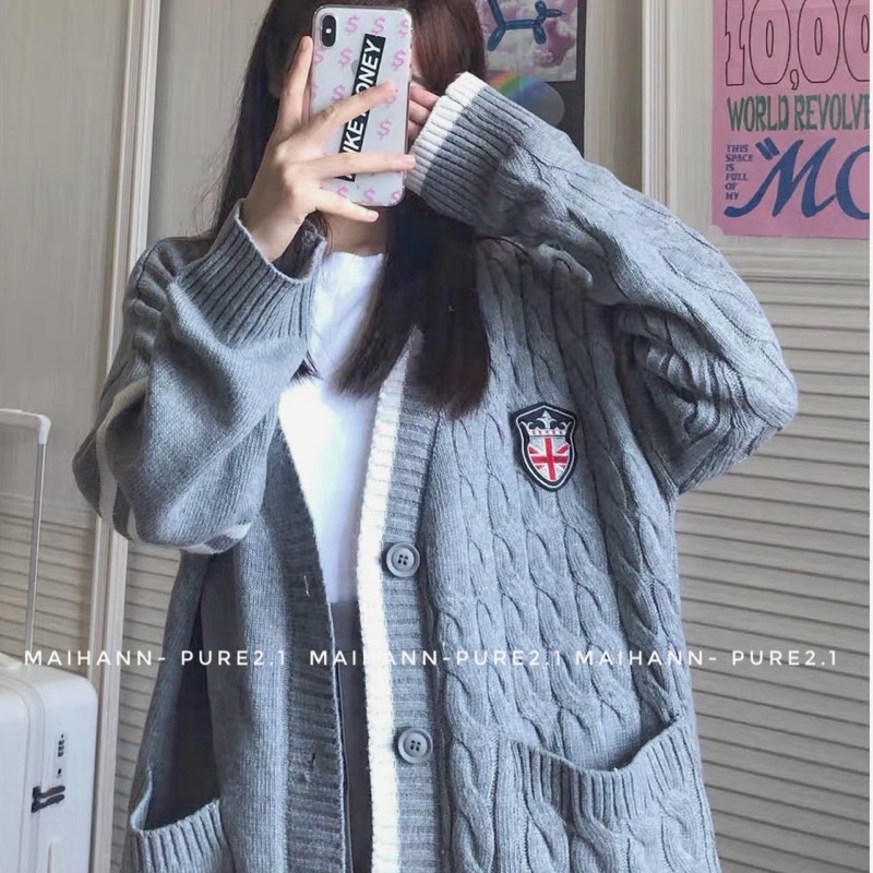 Áo Cadigan len xám viền cài cúc | BigBuy360 - bigbuy360.vn