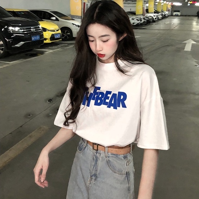 Áo thun ZHELIHANGFEI tay ngắn in chữ thiết kế dáng rộng thoải mái tùy chọn màu sắc