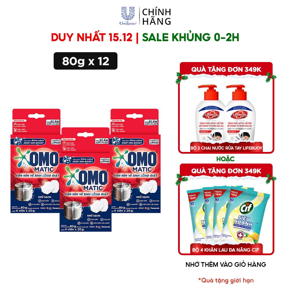 [Mã FMCGMALL -8% đơn 250K] Combo 12 Viên Nén Vệ Sinh Lồng Giặt OMO Matic (20gr/viên)