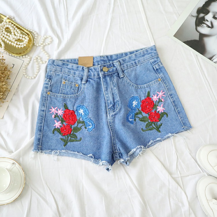 Short jean thêu hoa short jean nữ