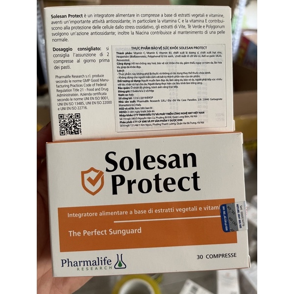 Viên uống chống nắng nội sinh, làm trắng da Solesan Pharmalife của Ý 30 viên