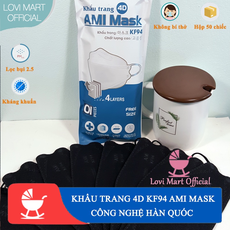 Khẩu trang Y tế màu đen 4D KF94 AMI Mask Kháng khuẩn 4 lớp Công nghệ Hàn Quốc