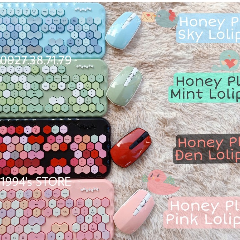MOFii Honey Plus - Bộ bàn phím giả cơ và chuột không dây - Dùng cho Laptop, máy tính bàn, Tivi, Điện thoại Máy tính bảng