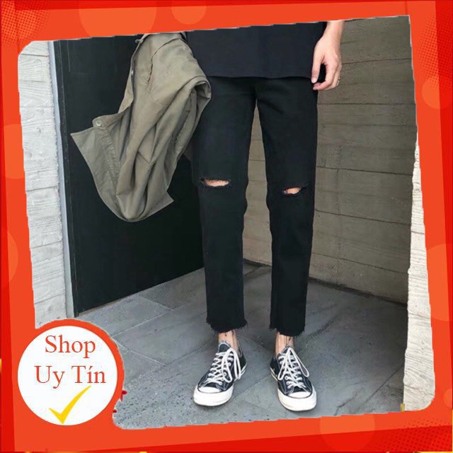 Hàng nhập khẩu QUẦN BAGGY JEANS ĐEN TRƠN RÁCH GỐI (có hình chụp thật) Liên hệ mua hàng 084.209.1989