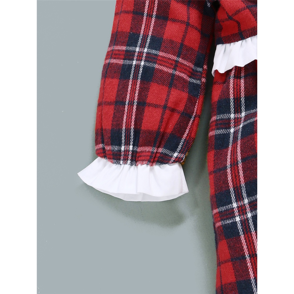 Đầm bé gái sơ sinh MIKRDOO sọc ca rô dài tay cổ Peter Pan