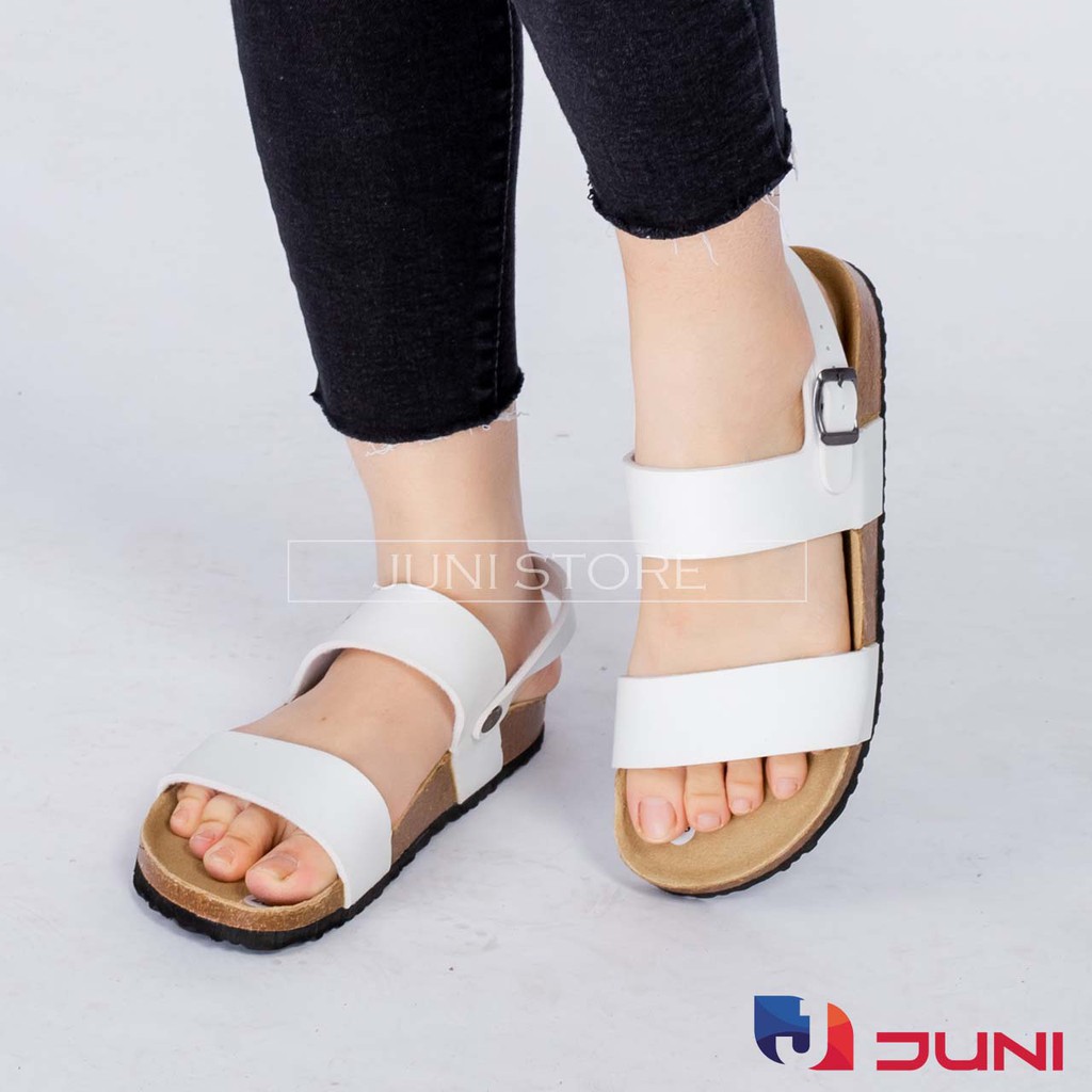 [VNXK] PU15 Trắng - Dép sandal quai ngang Unisex da PU, đế trấu Bioline Birken - Xuất khẩu châu Âu - Juni Store