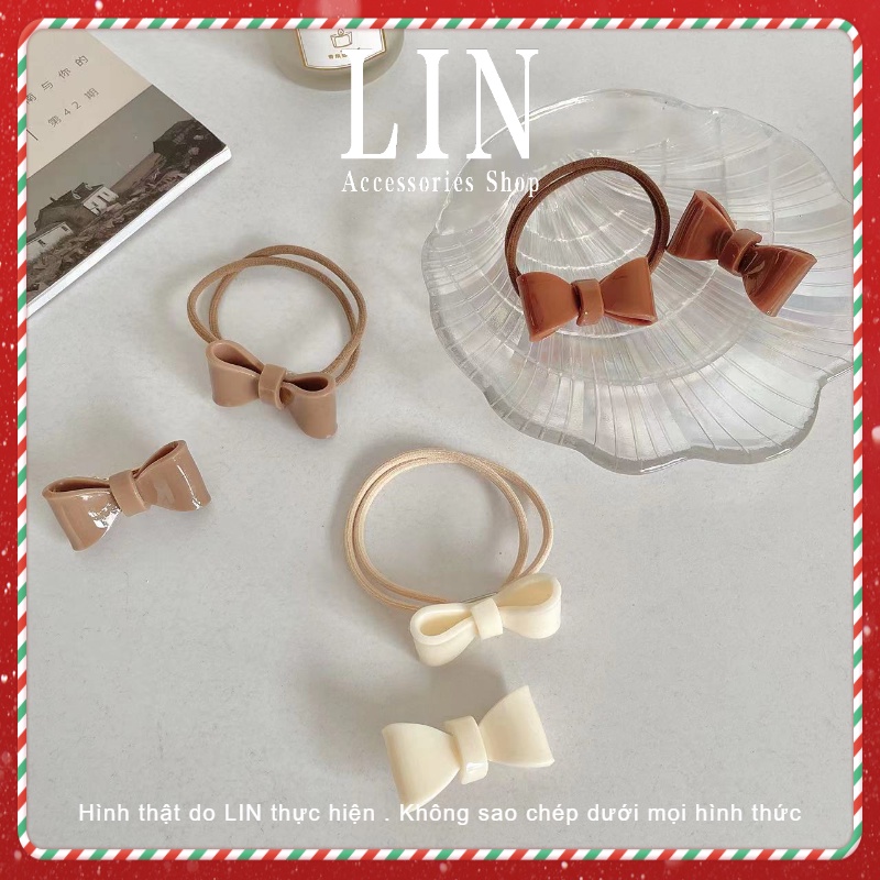 Cột Tóc Kẹp Tóc Nhựa Hình Nơ Màu Cafe LIN