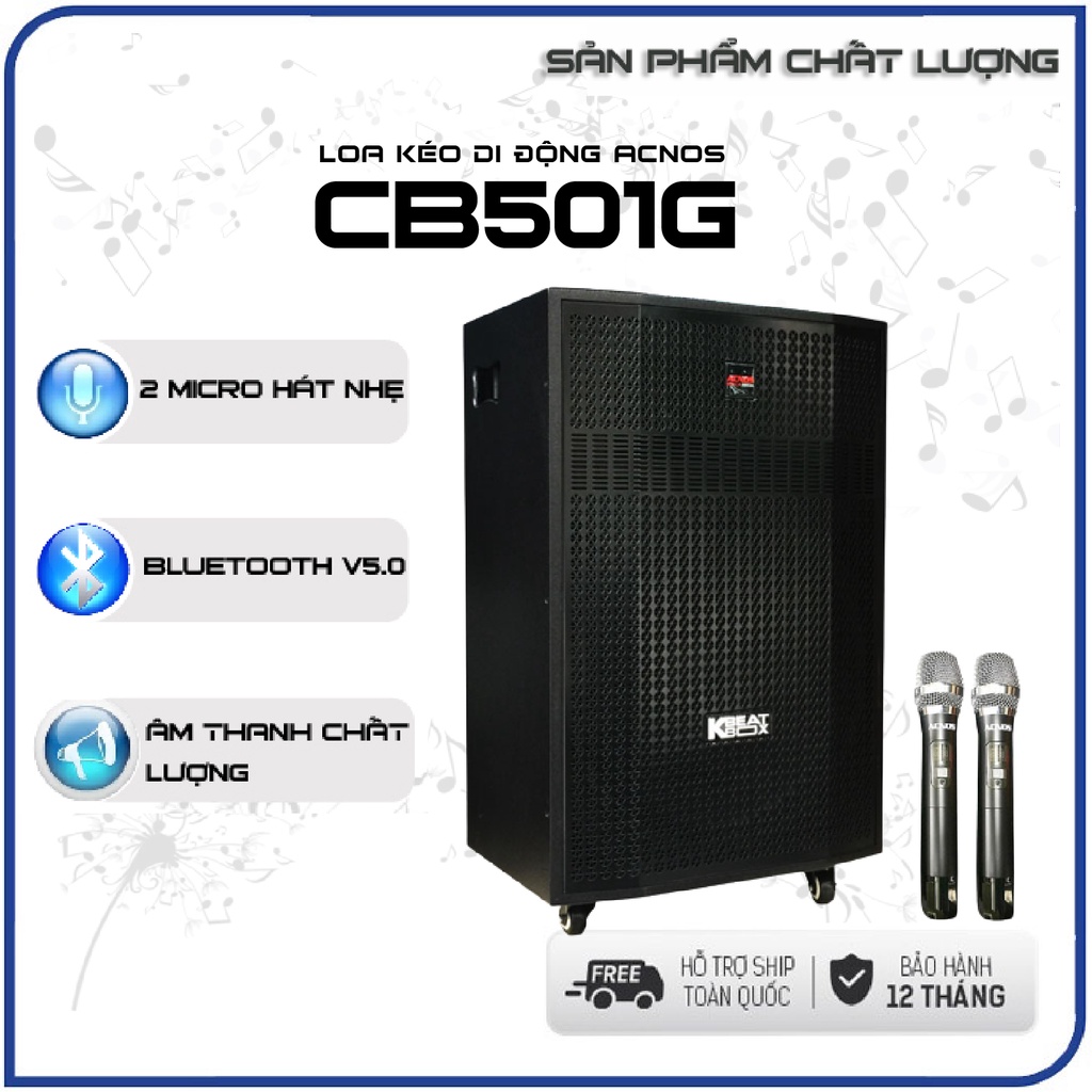 Loa kéo di động Acnos CB501G, loa gỗ 5 tấc, cs 800W, công suất lớn kèm 2 Micro UHF cao cấp